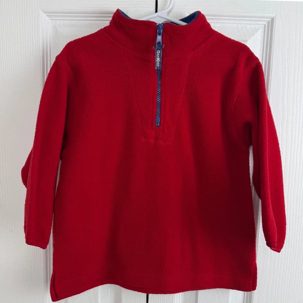 OshKosh B'Gosh Toddler‎ Fleece Pullover 3T Red Quarter Zip Retro Style 90w